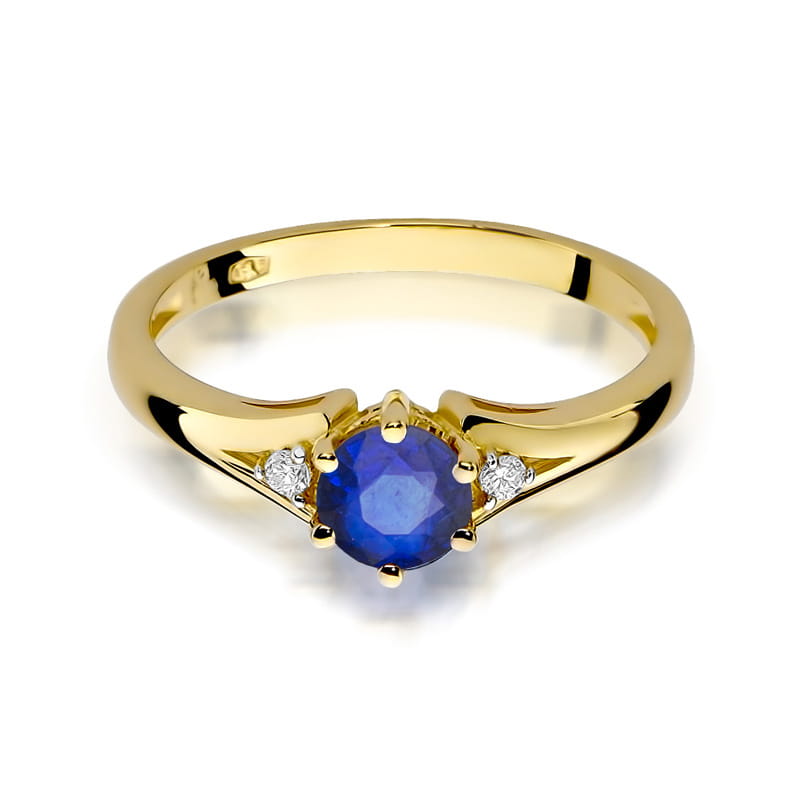 Inel Aur 9K cu Safir 0.50 ct si Diamante Naturale 0.03 ct