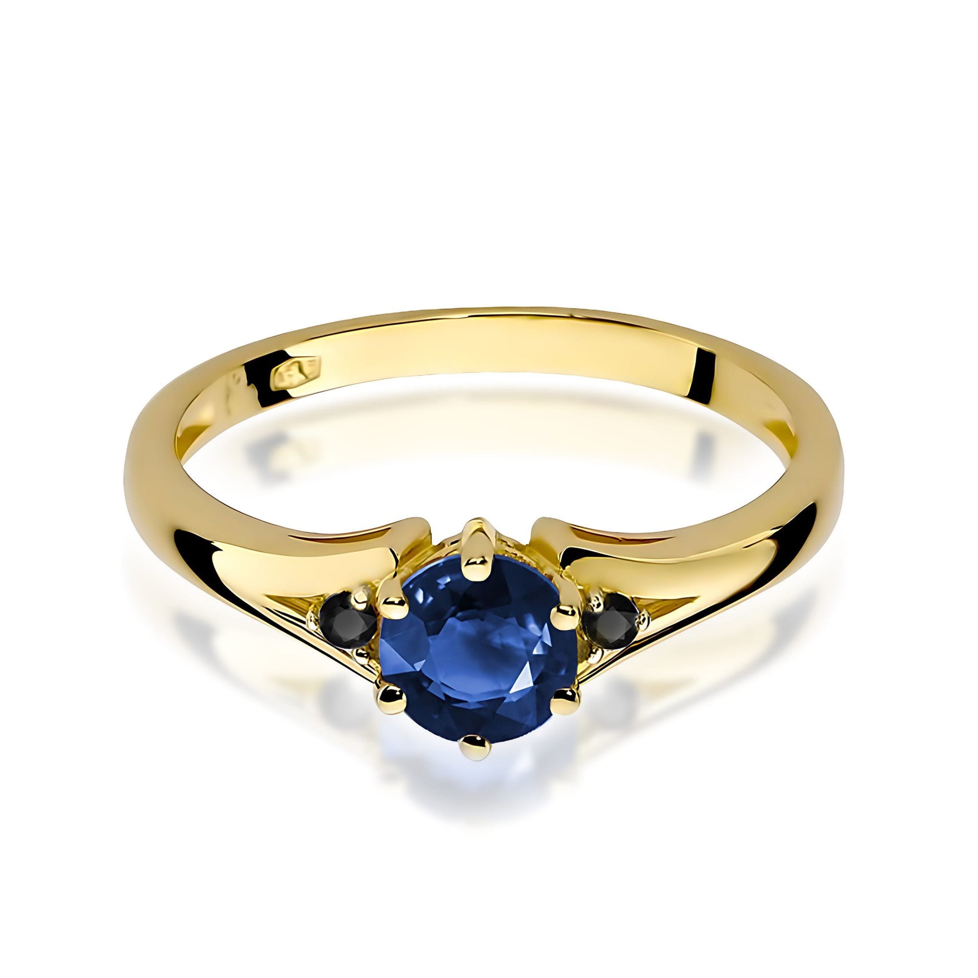 Inel Aur 9K cu Safir 0.50 ct si Diamante Naturale Negre 0.03 ct