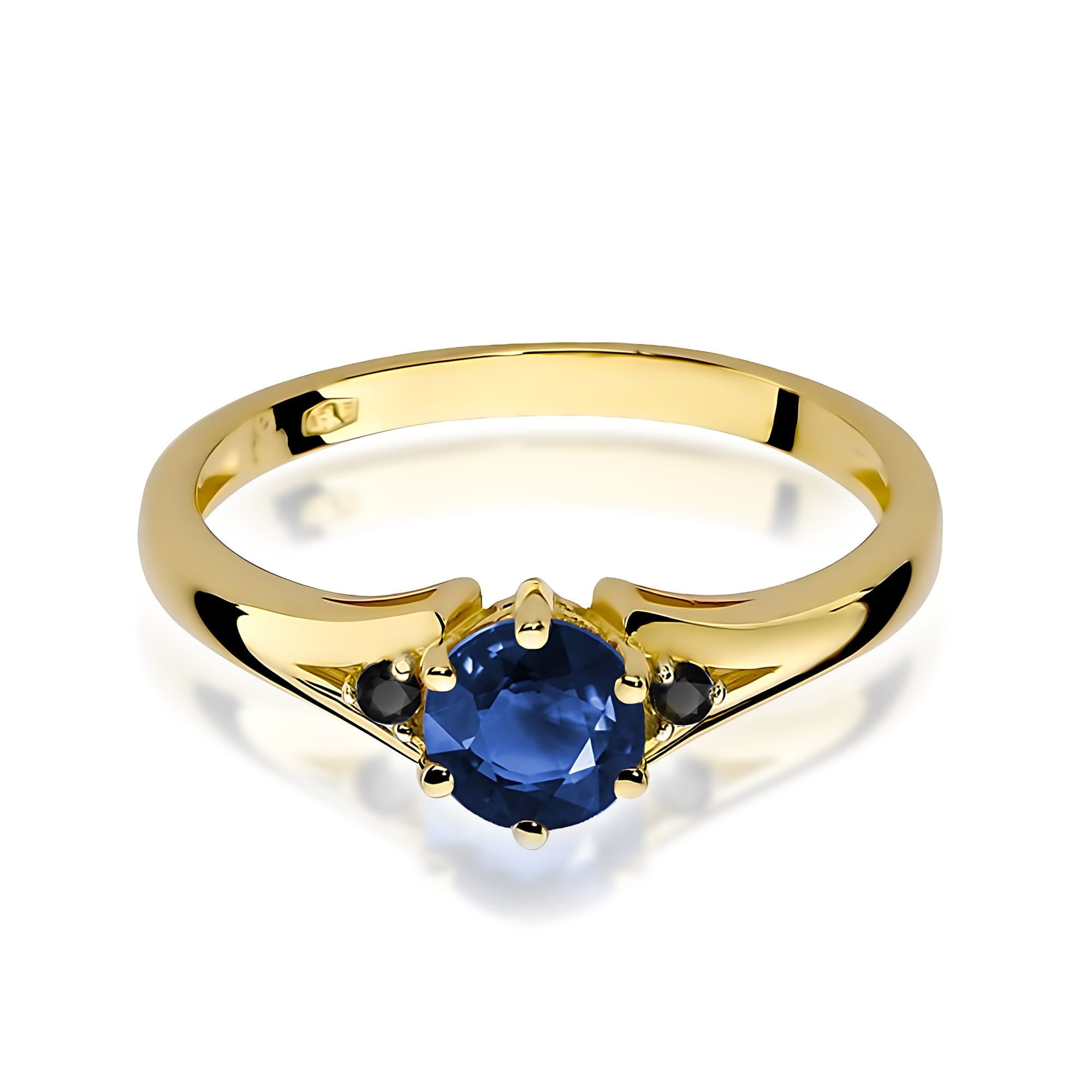 Inel Aur 9K cu Safir 0.50 ct si Diamante Naturale Negre 0.03 ct