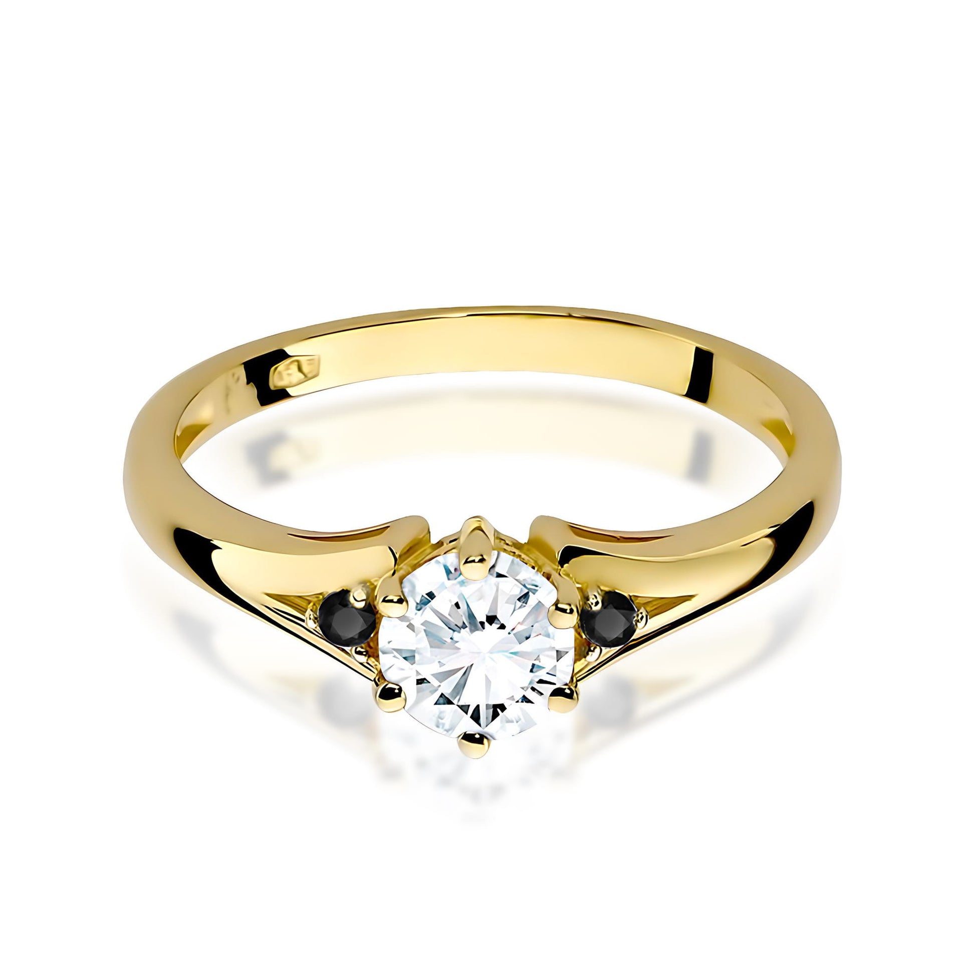 Inel Aur 9K cu Safir Alb 0.60 ct si Diamante Naturale Negre 0.03 ct