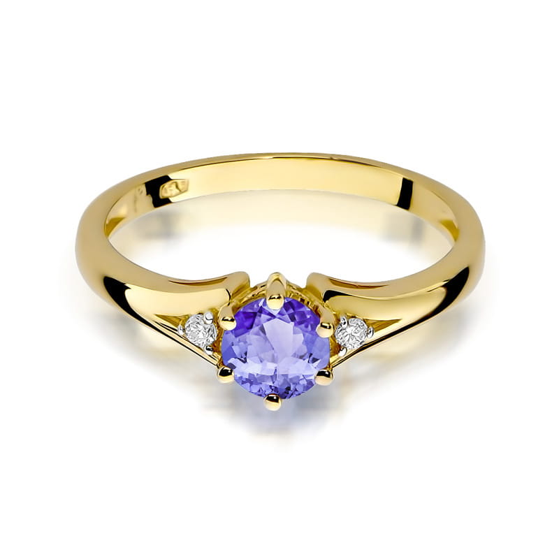 Inel Aur 9K cu Tanzanit 0.50 ct si Diamante Naturale 0.03 ct