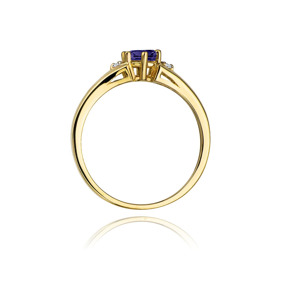 Inel Aur 9K cu Tanzanit 0.50 ct si Diamante Naturale 0.03 ct
