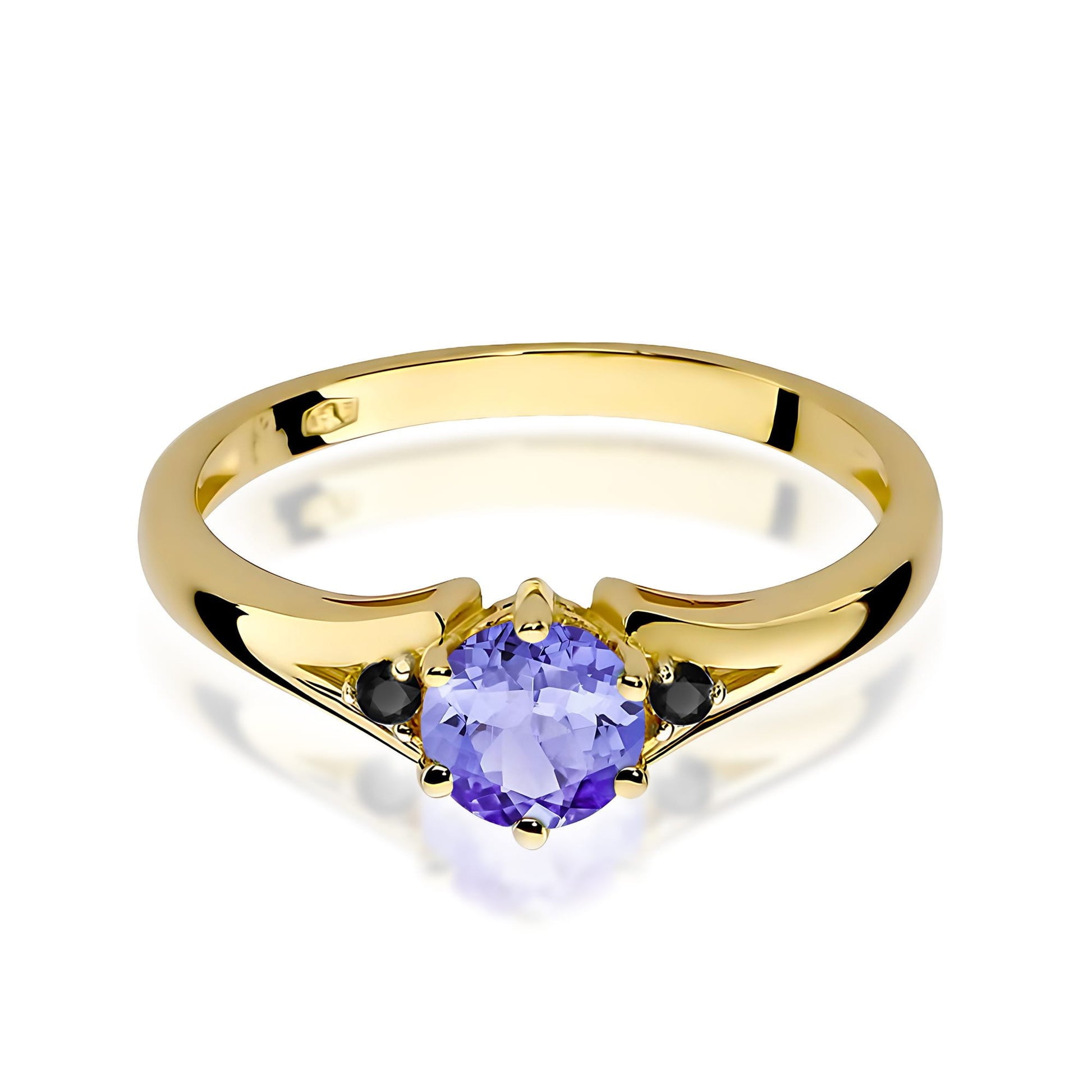 Inel Aur 9K cu Tanzanit 0.50 ct si Diamante Naturale Negre 0.03 ct