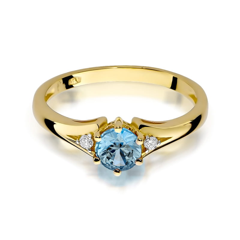 Inel Aur 9K cu Topaz Swiss 0.50 ct si Diamante Naturale 0.03 ct