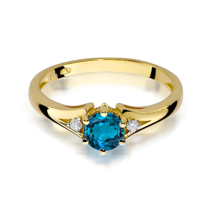 Inel Aur 9K cu Topaz London Blue 0.50 ct si Diamante Naturale 0.03 ct