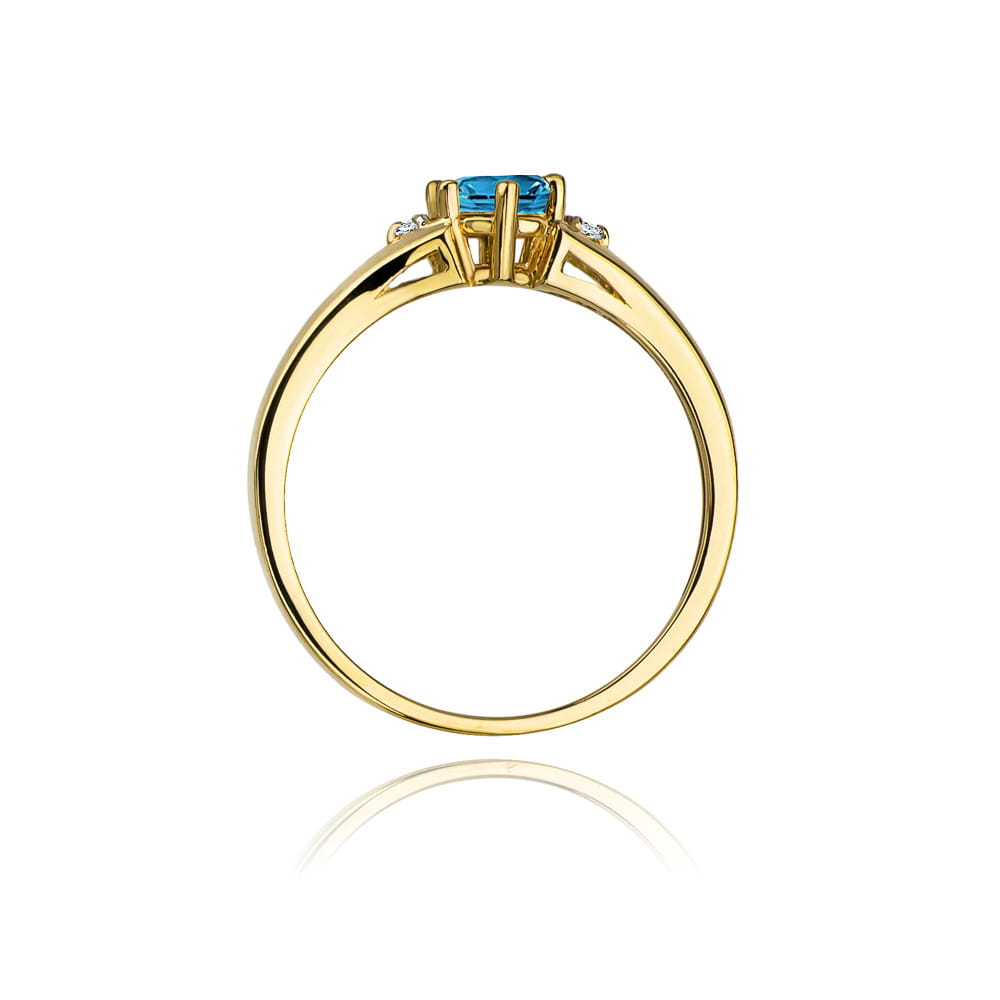 Inel Aur 9K cu Topaz London Blue 0.50 ct si Diamante Naturale 0.03 ct