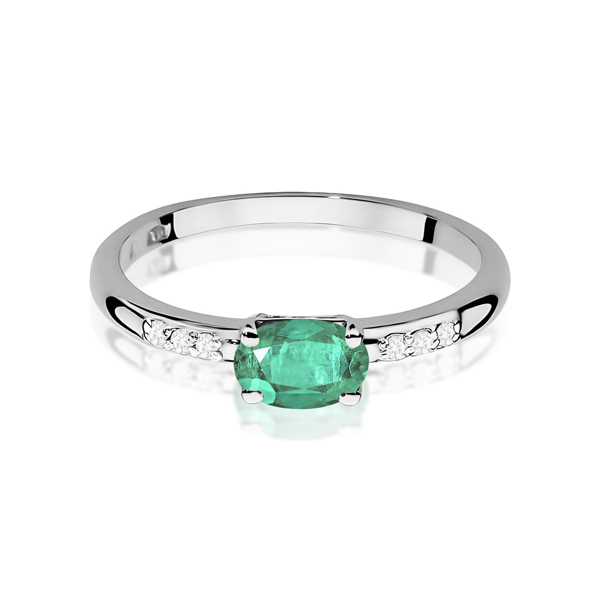 Inel Aur 9K cu Smarald 0.40 ct si Diamante Naturale 0.03 ct