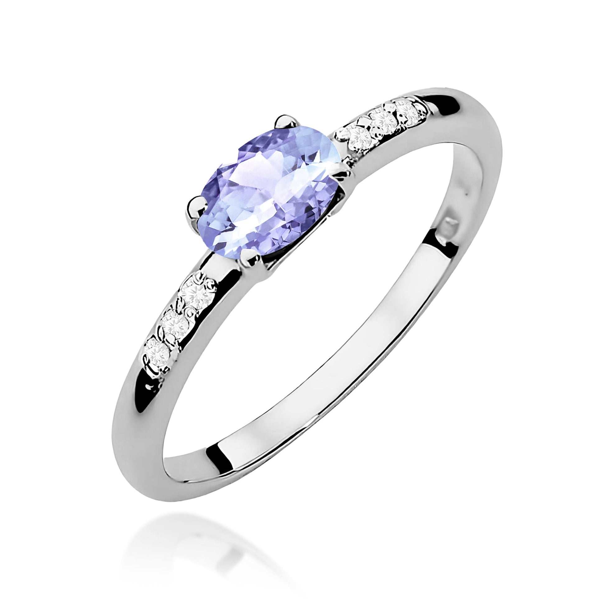 Inel Aur 9K cu Tanzanit 0.40 ct si Diamante Naturale 0.03 ct