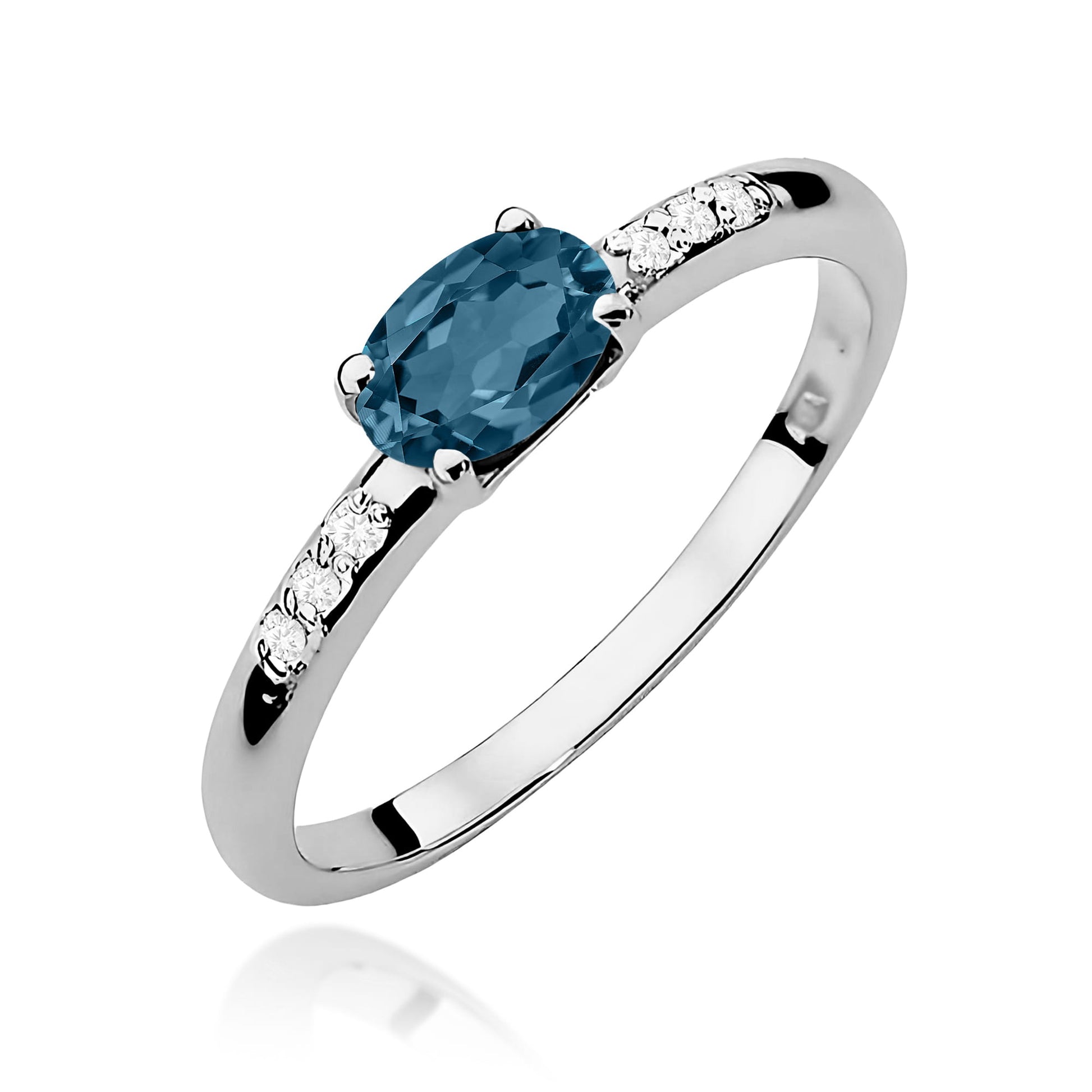 Inel Aur 9K cu Topaz London Blue 0.50 ct si Diamante Naturale 0.03 ct
