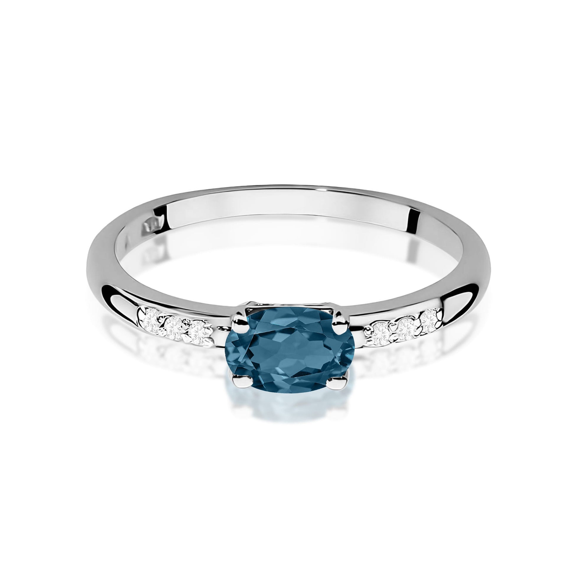 Inel Aur 9K cu Topaz London Blue 0.50 ct si Diamante Naturale 0.03 ct