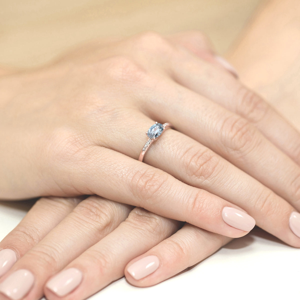 Inel Aur 14K cu Diamante Albastru de Laborator 0.53 ct