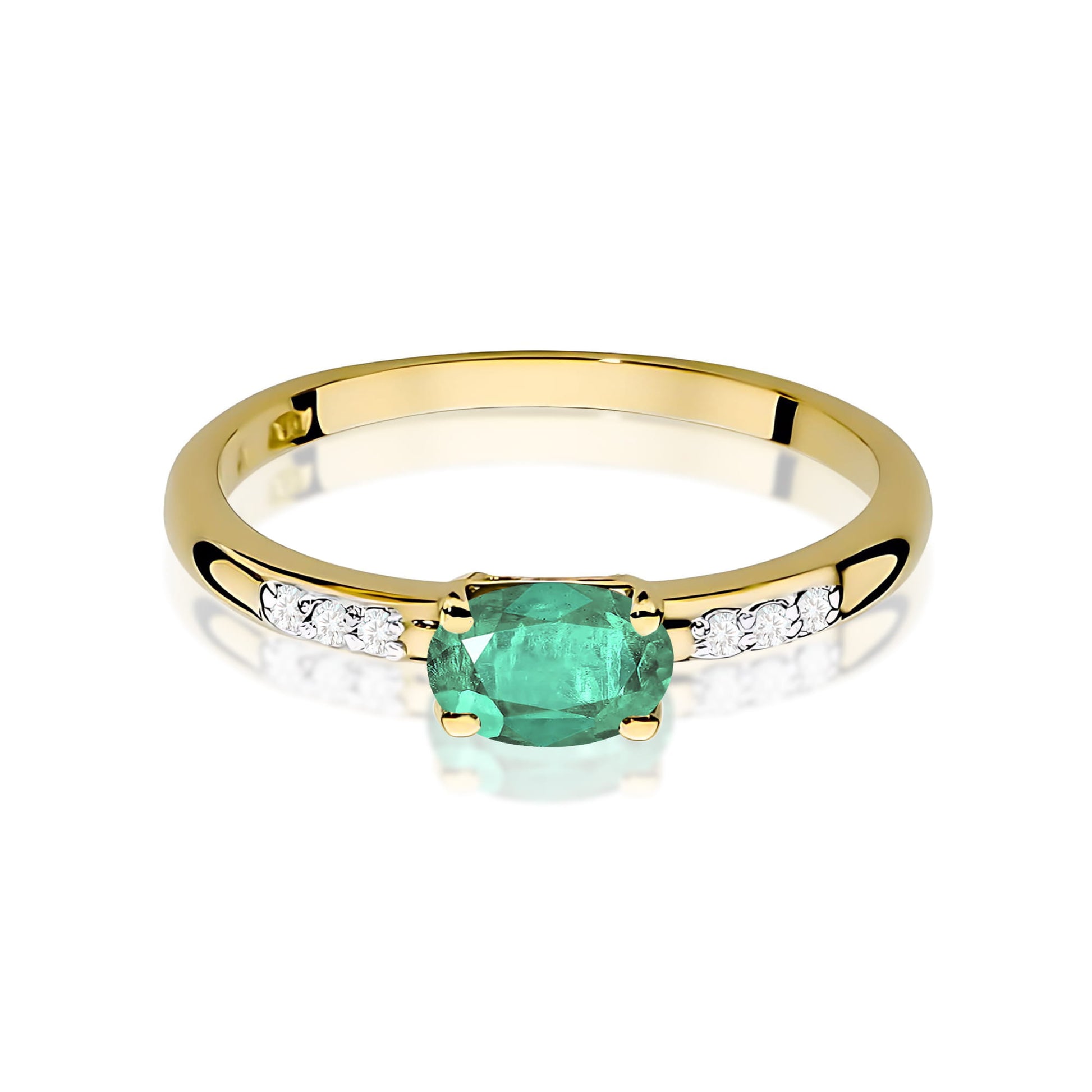 Inel Aur 9K cu Smarald 0.40 ct si Diamante Naturale 0.03 ct