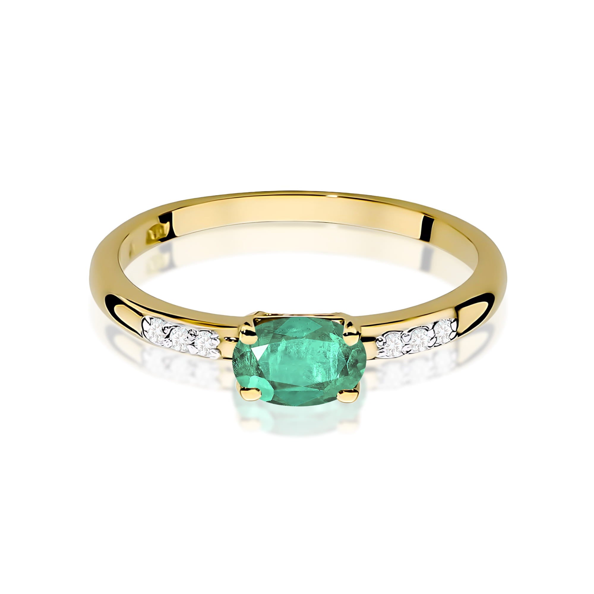 Inel Aur 9K cu Smarald 0.40 ct si Diamante Naturale 0.03 ct