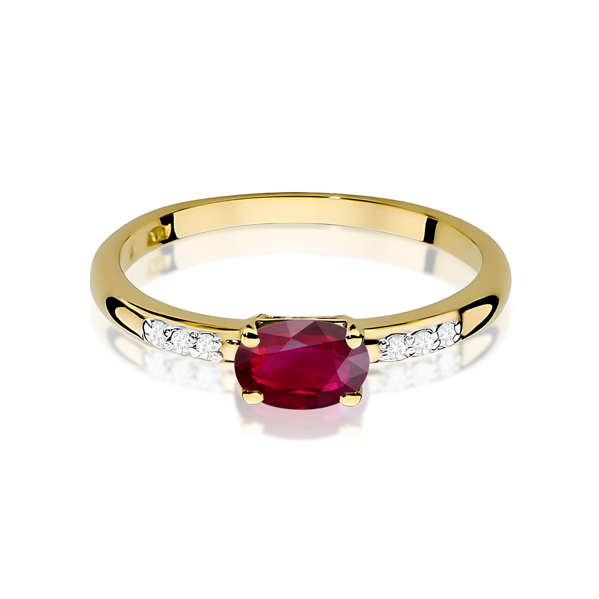 Inel Aur 9K cu Rubin 0.60 ct si Diamante Naturale 0.03 ct