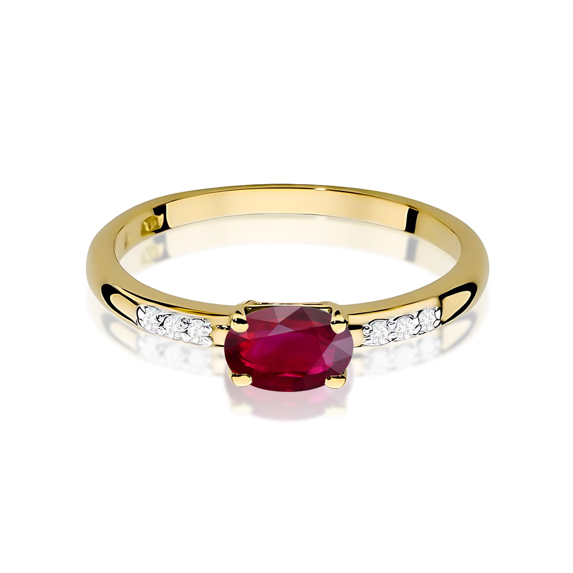 Inel Aur 9K cu Rubin 0.60 ct si Diamante Naturale 0.03 ct