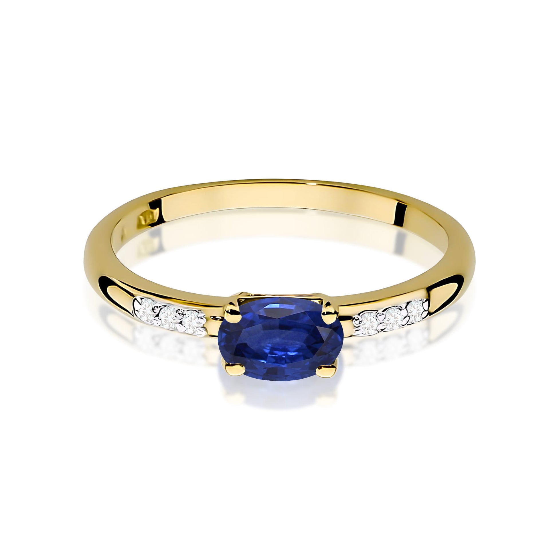 Inel Aur 9K cu Safir 0.70 ct si Diamante Naturale 0.03 ct