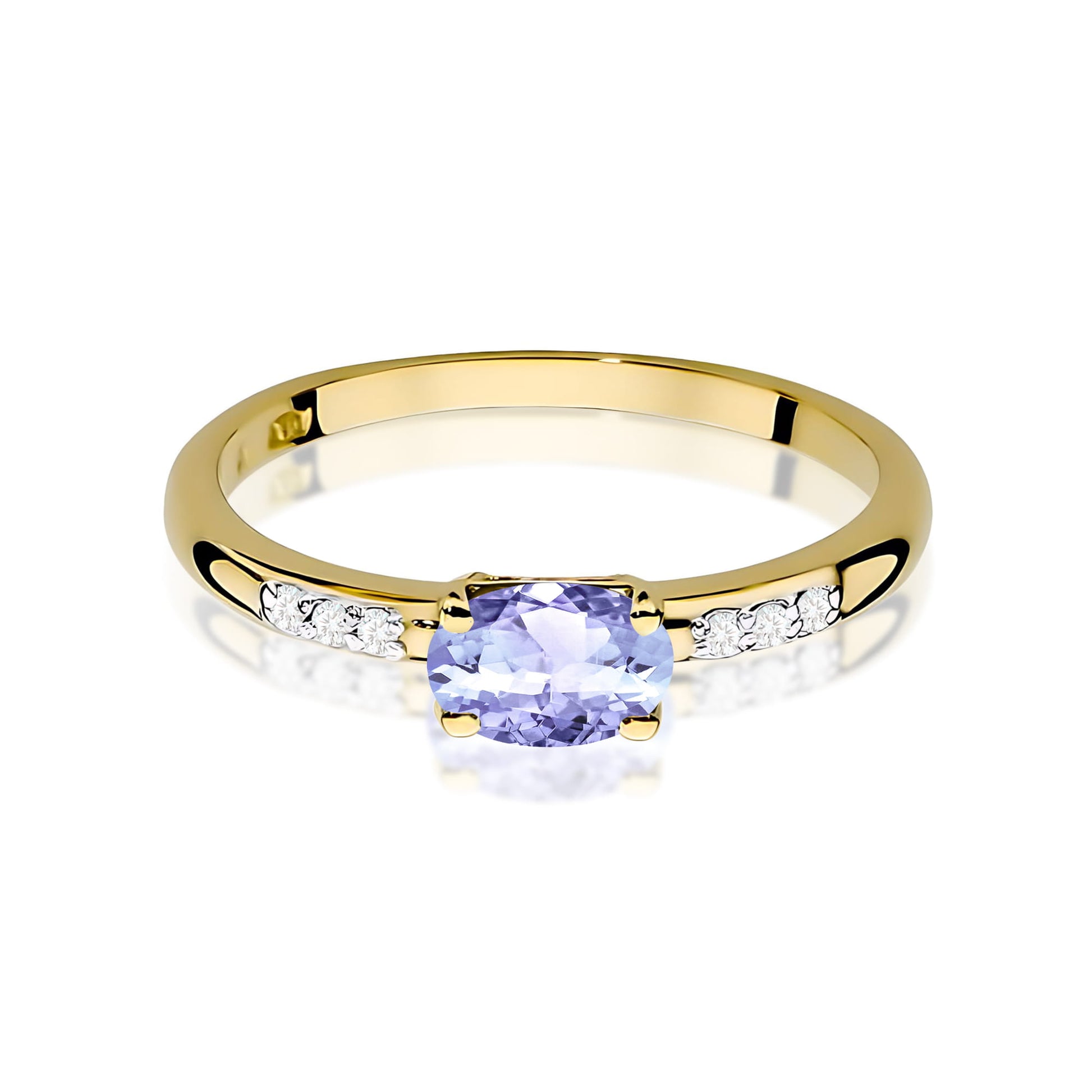 Inel Aur 9K cu Tanzanit 0.40 ct si Diamante Naturale 0.03 ct