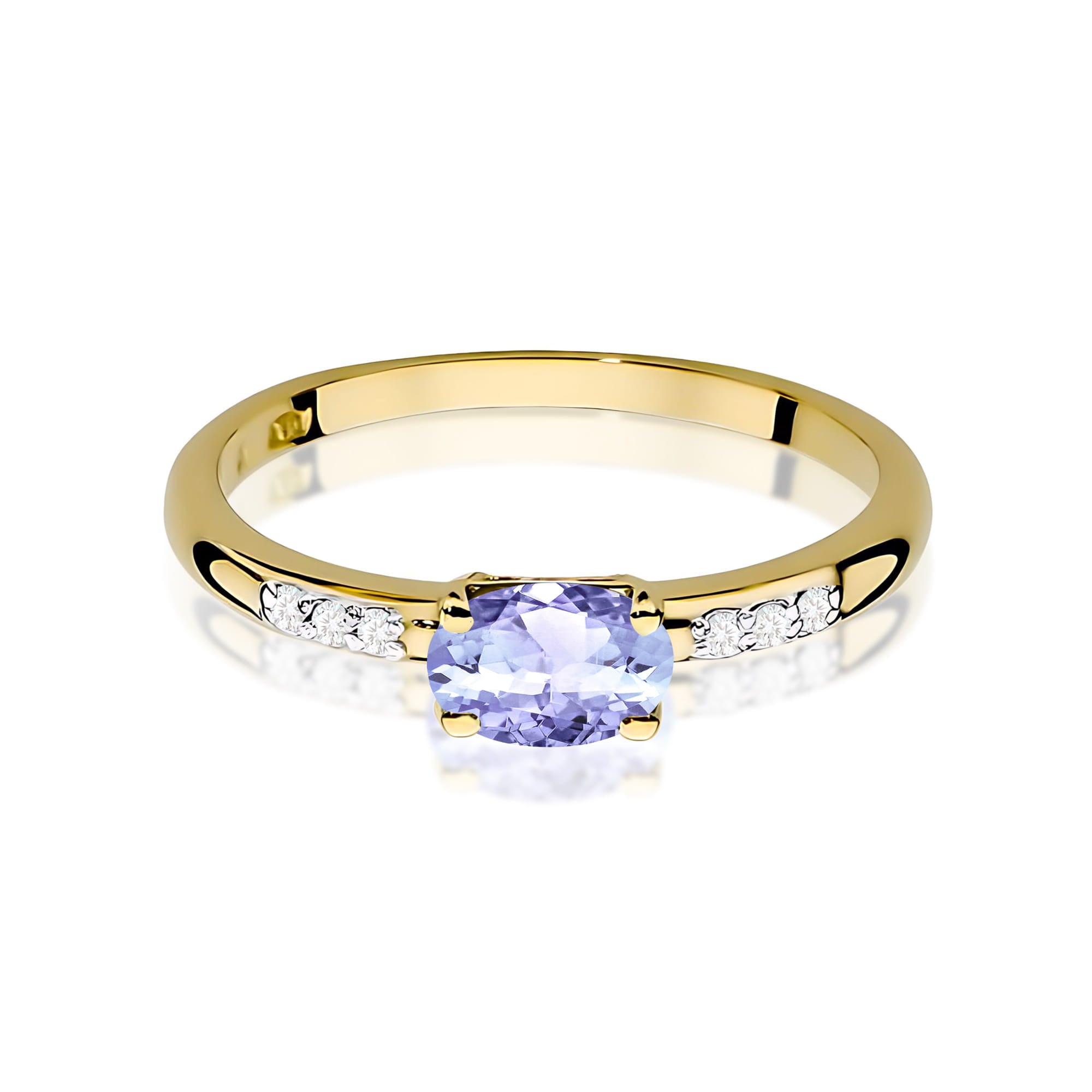 Inel Aur 9K cu Tanzanit 0.40 ct si Diamante Naturale 0.03 ct