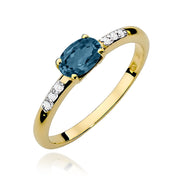 Inel Aur 9K cu Topaz London Blue 0.50 ct si Diamante Naturale 0.03 ct