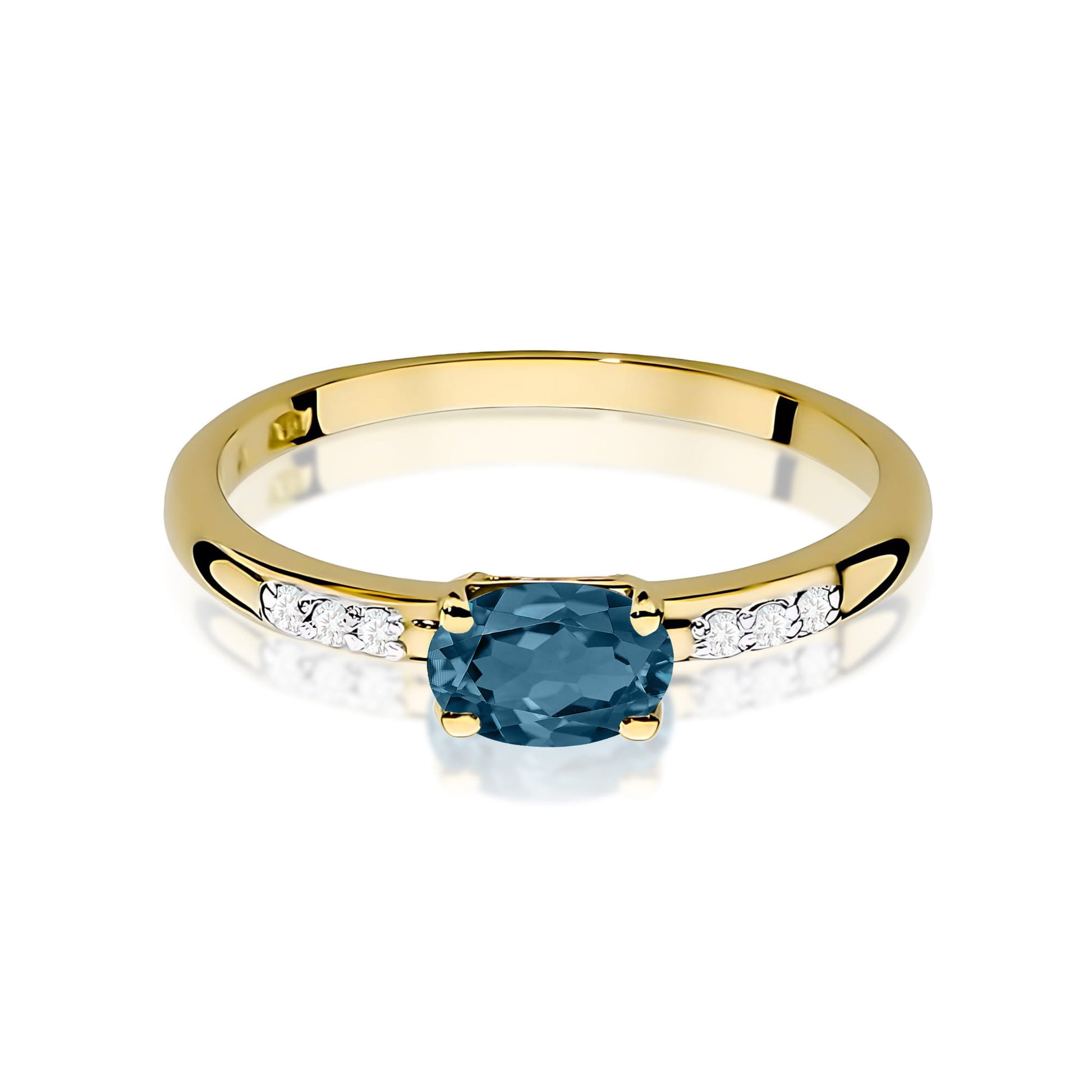 Inel Aur 9K cu Topaz London Blue 0.50 ct si Diamante Naturale 0.03 ct
