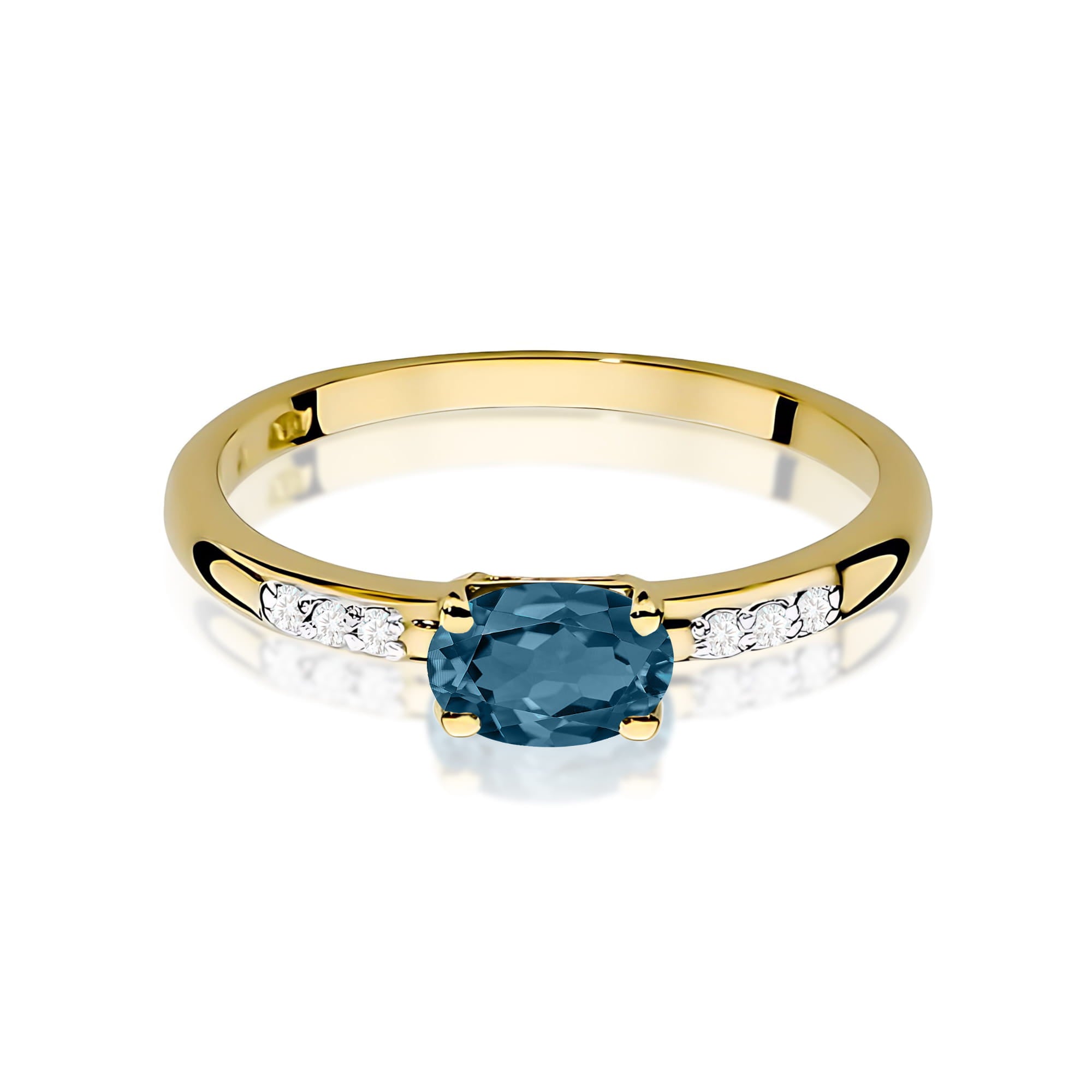 Inel Aur 9K cu Topaz London Blue 0.50 ct si Diamante Naturale 0.03 ct
