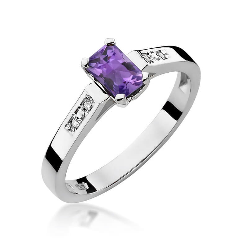 Inel Aur 9K cu Ametist 0.50 ct si Diamante Naturale 0.04 ct