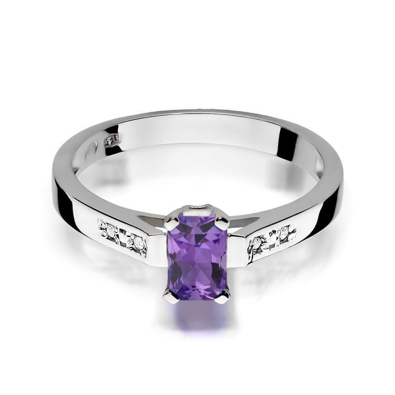 Inel Aur 9K cu Ametist 0.50 ct si Diamante Naturale 0.04 ct