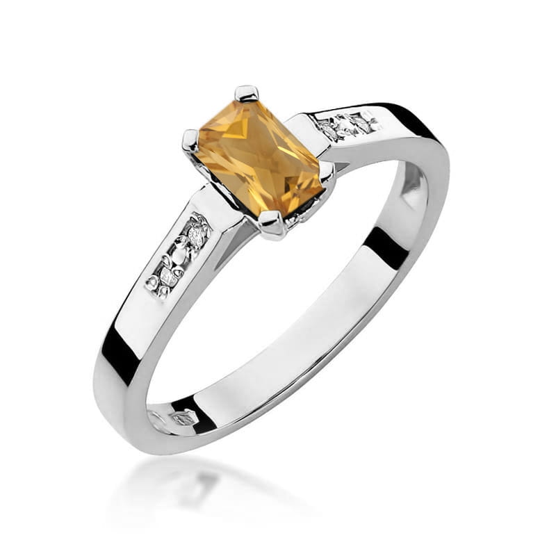 Inel Aur 9K cu Citrin 0.60 ct si Diamante Naturale 0.04 ct