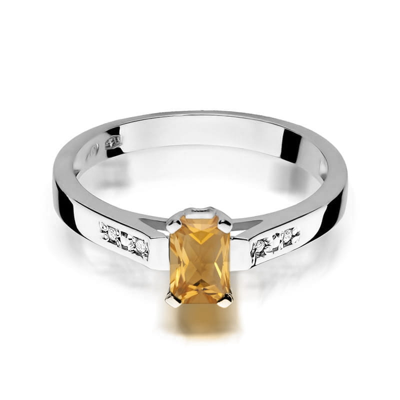 Inel Aur 9K cu Citrin 0.60 ct si Diamante Naturale 0.04 ct