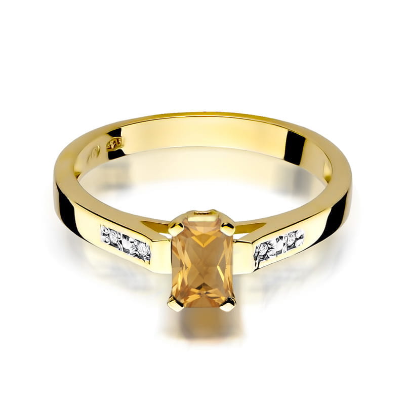 Inel Aur 9K cu Citrin 0.60 ct si Diamante Naturale 0.04 ct