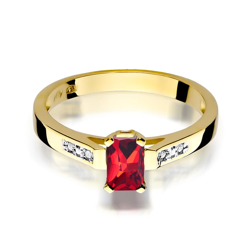 Inel Aur 9K cu Rubin 0.80 ct si Diamante Naturale 0.04 ct