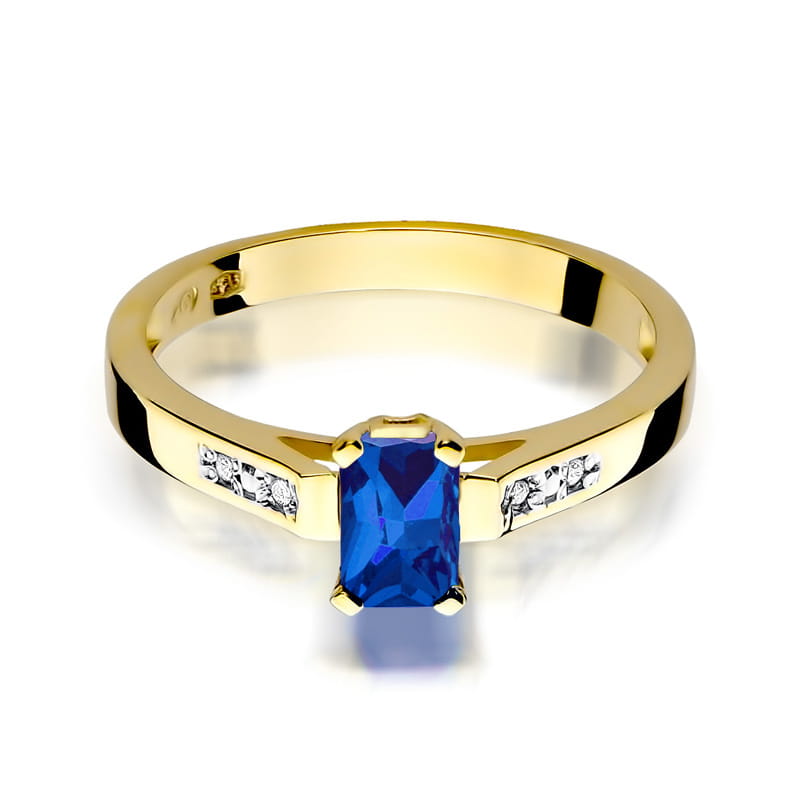 Inel Aur 9K cu Safir 0.60 ct si Diamante Naturale 0.04 ct