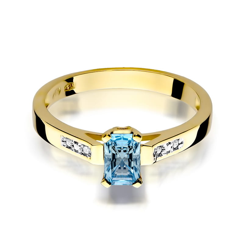Inel Aur 9K cu Topaz Swiss 0.65 ct si Diamante Naturale 0.04 ct