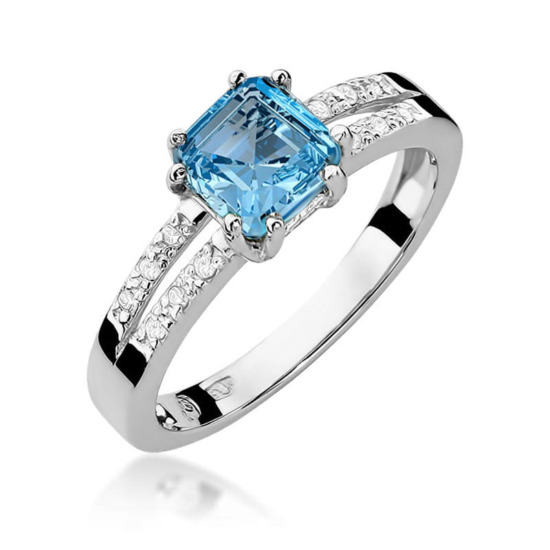 Inel Aur 9K cu Topaz Swiss 1.10 ct si Diamante Naturale 0.06 ct