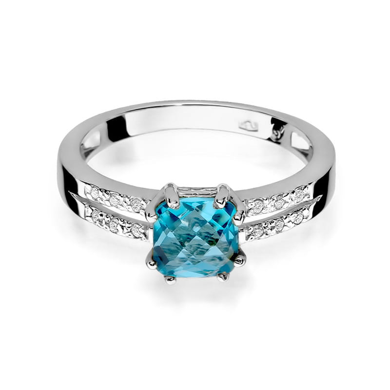 Inel Aur 9K cu Topaz Swiss 1.10 ct si Diamante Naturale 0.06 ct