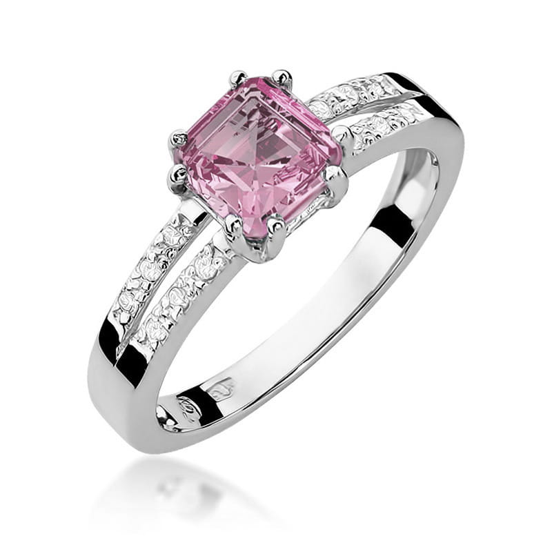 Inel Aur 9K cu Topaz Roz 1.10 ct si Diamante Naturale 0.06 ct