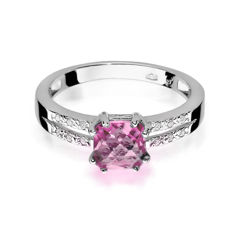 Inel Aur 9K cu Topaz Roz 1.10 ct si Diamante Naturale 0.06 ct
