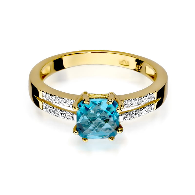 Inel Aur 9K cu Topaz Swiss 1.10 ct si Diamante Naturale 0.06 ct