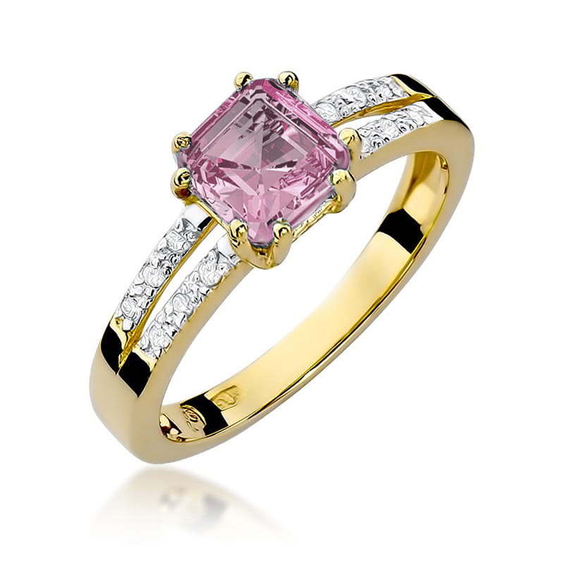 Inel Aur 9K cu Topaz Roz 1.10 ct si Diamante Naturale 0.06 ct