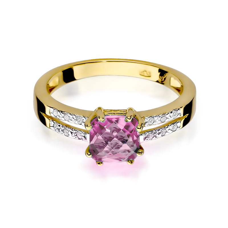 Inel Aur 9K cu Topaz Roz 1.10 ct si Diamante Naturale 0.06 ct
