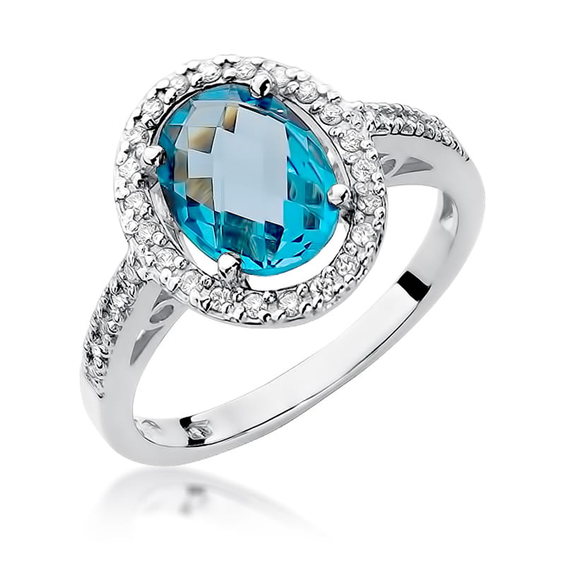 Inel Aur 9K cu Topaz Swiss 1.70 ct si Diamante Naturale 0.16 ct