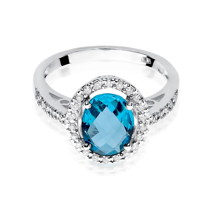 Inel Aur 9K cu Topaz Swiss 1.70 ct si Diamante Naturale 0.16 ct