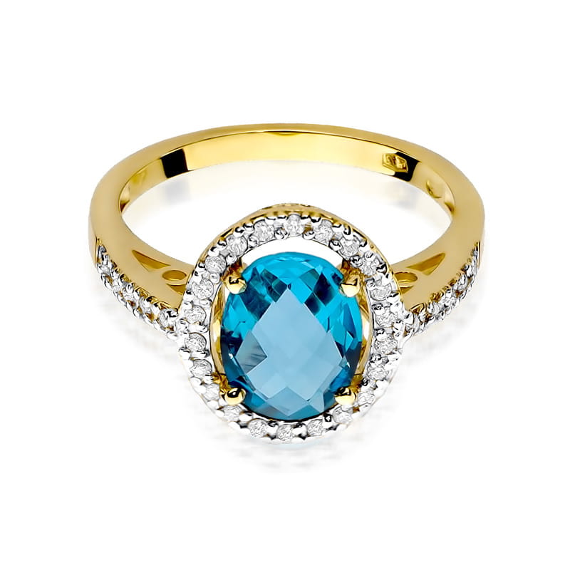 Inel Aur 9K cu Topaz Swiss 1.70 ct si Diamante Naturale 0.16 ct