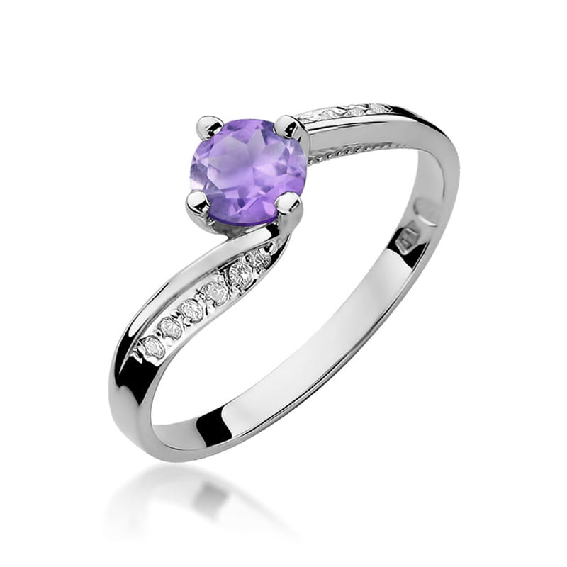 Inel Aur 9K cu Ametist 0.50 ct si Diamante Naturale 0.05 ct