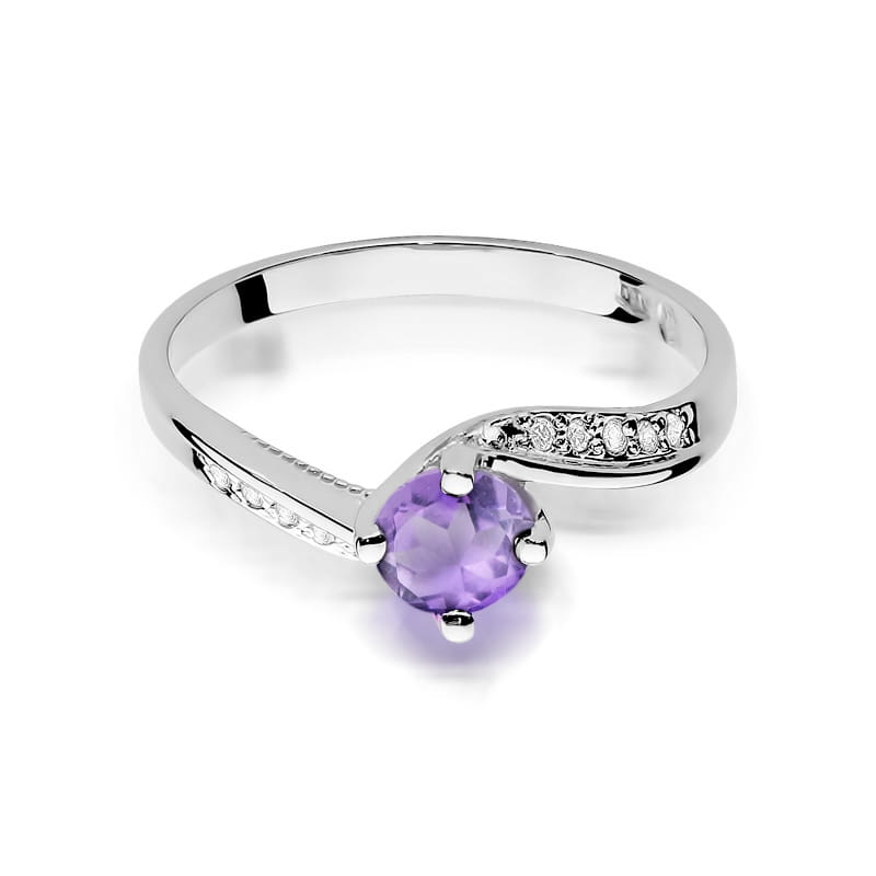 Inel Aur 9K cu Ametist 0.50 ct si Diamante Naturale 0.05 ct