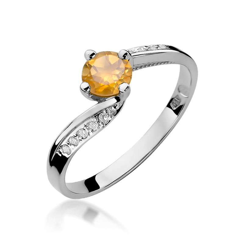Inel Aur 9K cu Citrin 0.50 ct si Diamante Naturale 0.05 ct