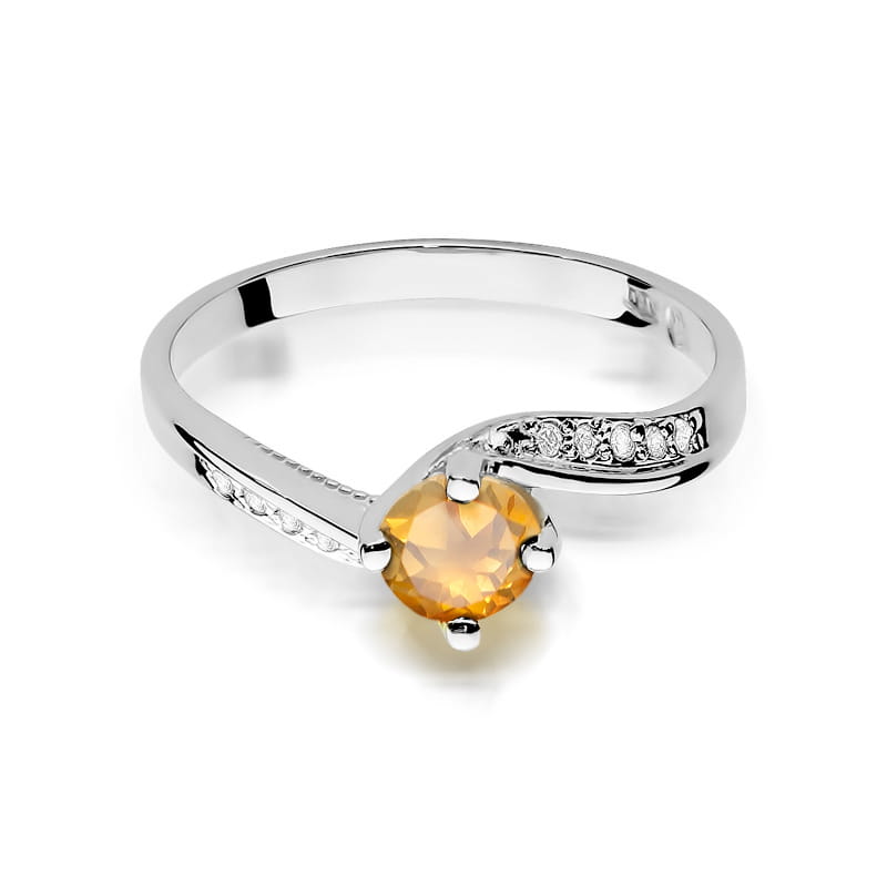Inel Aur 9K cu Citrin 0.50 ct si Diamante Naturale 0.05 ct
