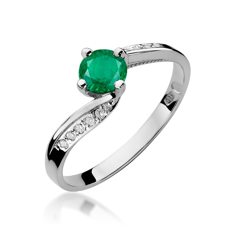 Inel Aur 9K cu Smarald 0.50 ct si Diamante Naturale 0.05 ct