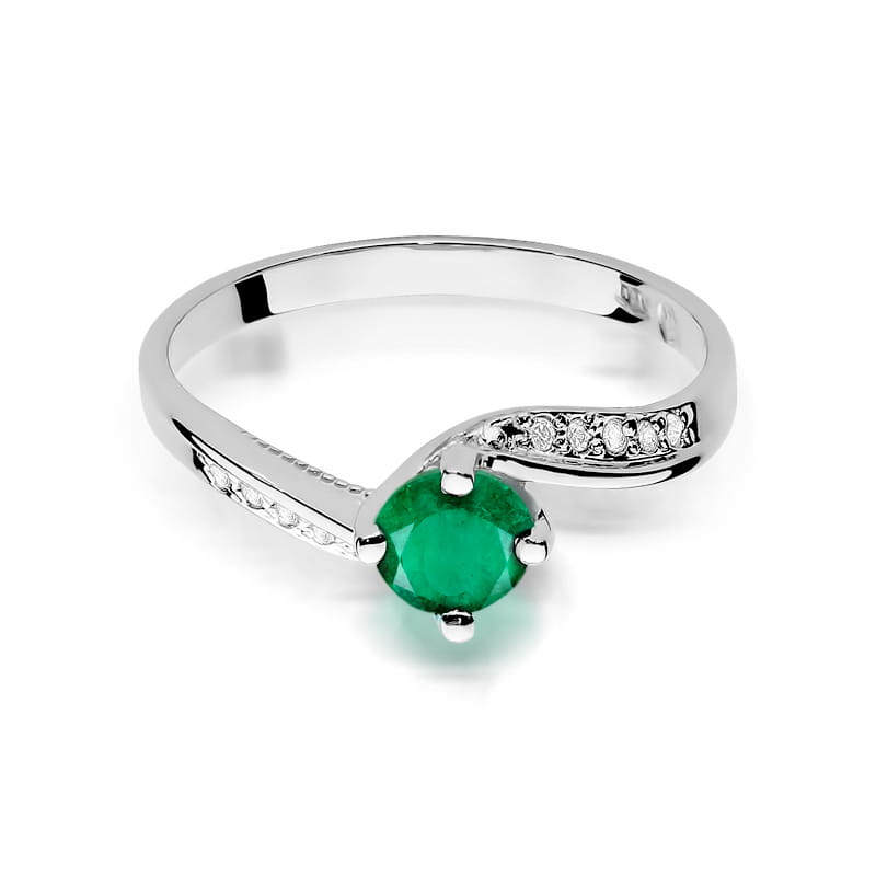 Inel Aur 9K cu Smarald 0.50 ct si Diamante Naturale 0.05 ct