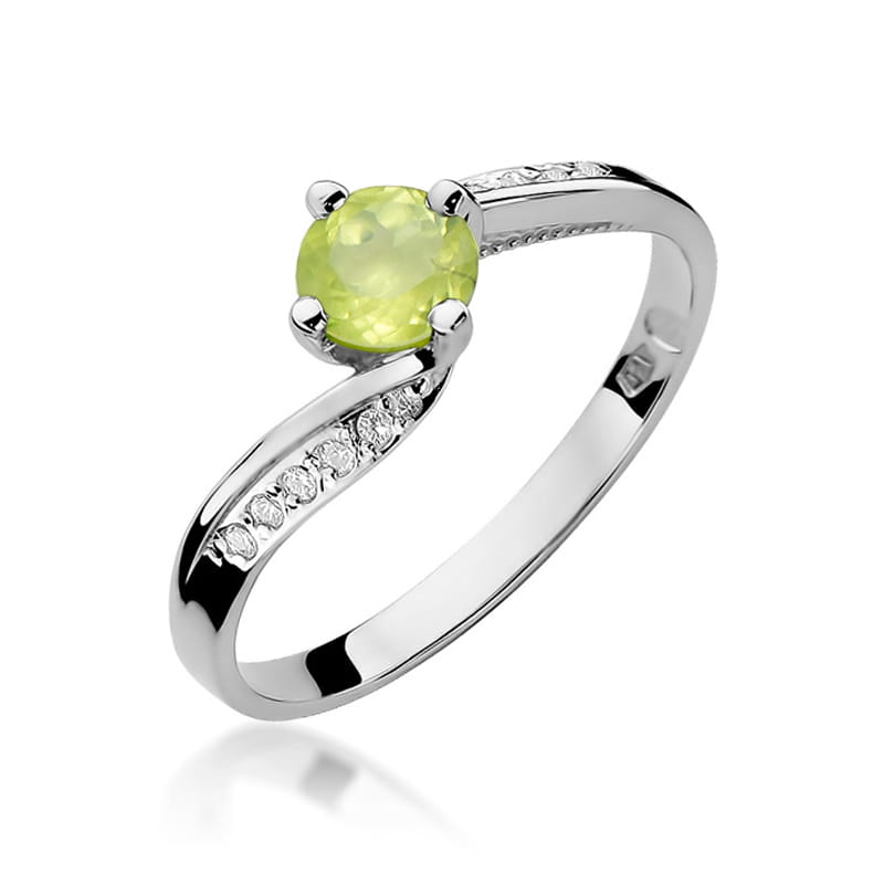Inel Aur 9K cu Peridot 0.60 ct si Diamante Naturale 0.05 ct